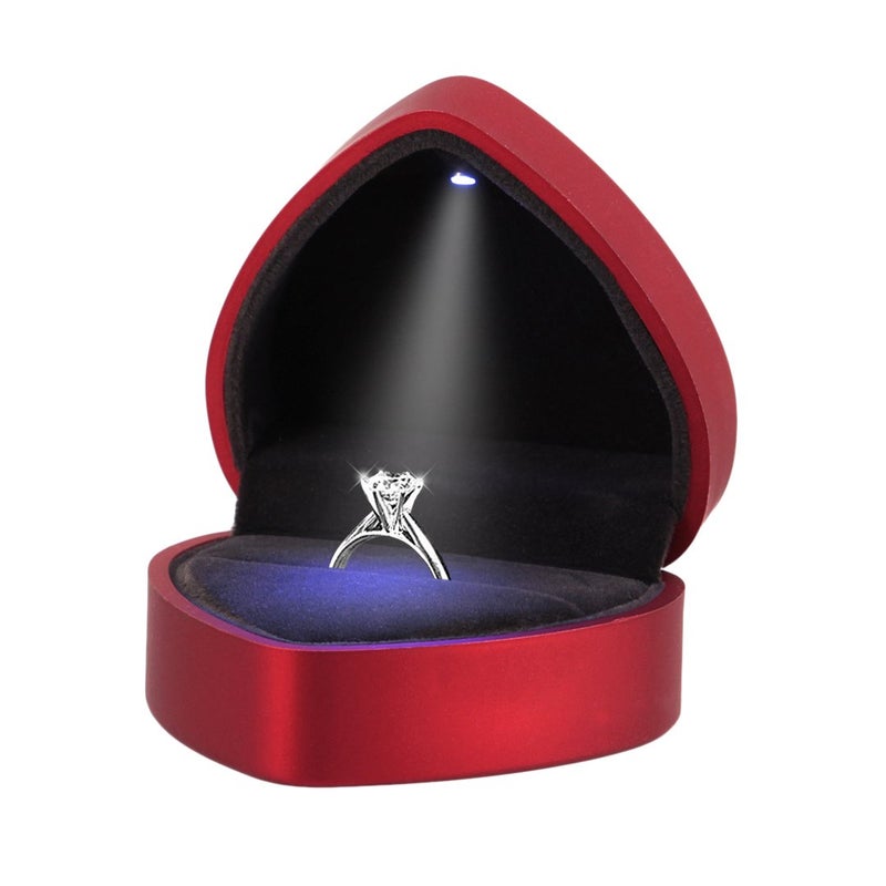 Naimo Engagement Ring Box Earrings Coin Jewelry Ring Box Case with LED Lighted up for Proposal Engagement Wedding Gift (Red) - Image 1